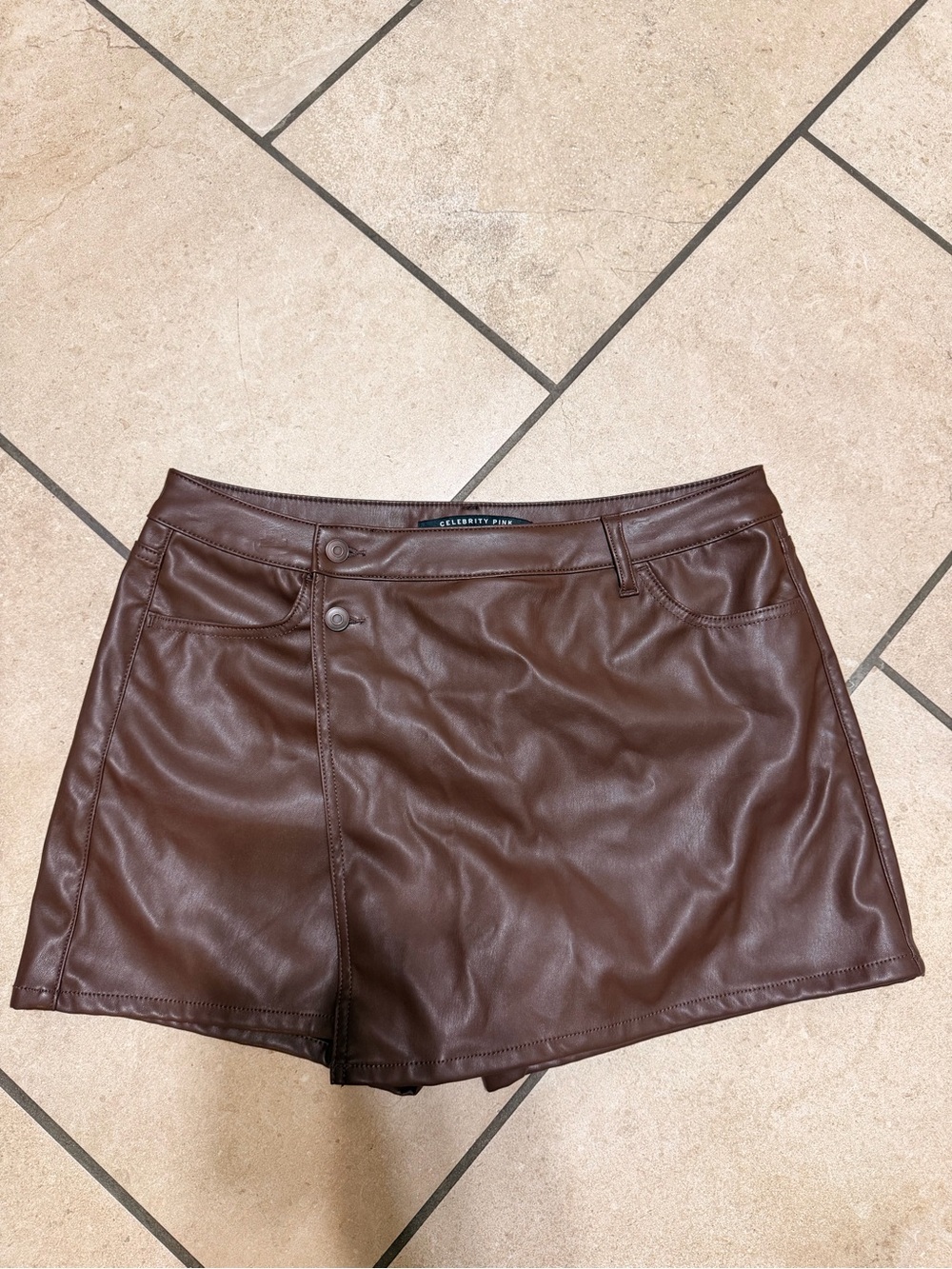 Celebrity Pink Chocolate Brown Faux Leather Skort Shorts